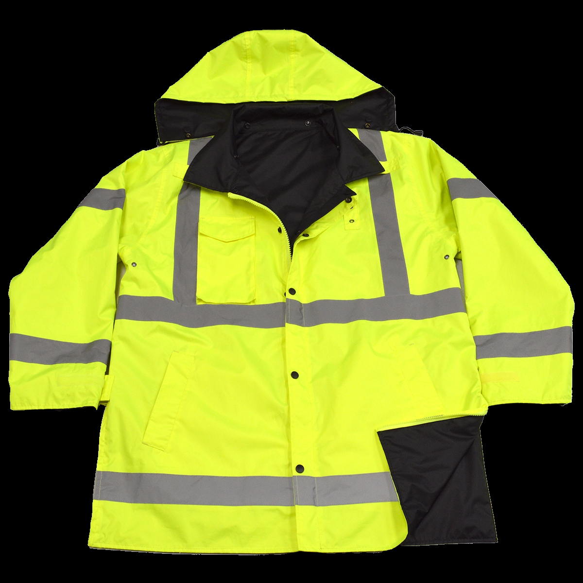 LBPJRV34-C3-4X Ansi Class 3 Waterproof Reversible Hip Length Raincoat, Lime & Black - 4X