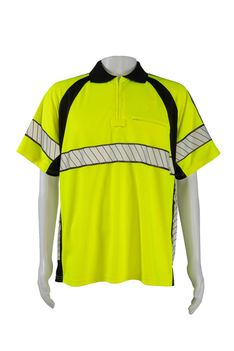 LBPS2-LUX-XL Deluxe Style High-Vis Two Tone Short Sleeve Polo-Shirt-Black Collar, Lime & Black - Extra Large