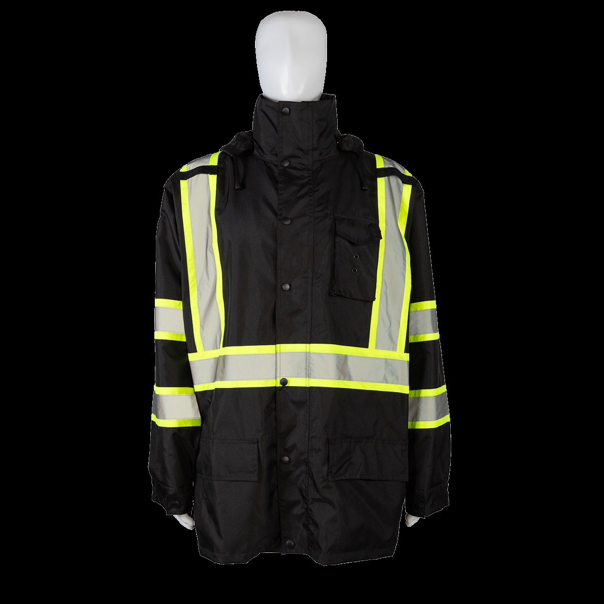 BKPJLW-LG-L Black with Lime Contrast Binding Waterproof Light Weight Rain Parka Jacket - Large