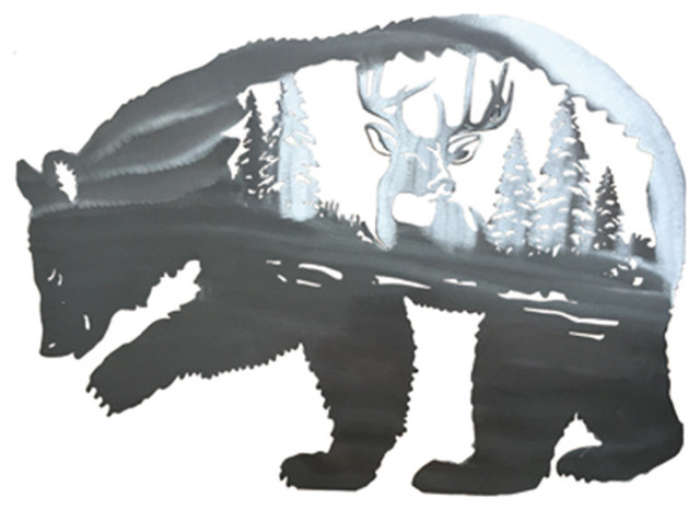 Bear and Stag Metal Wall Art, Silver