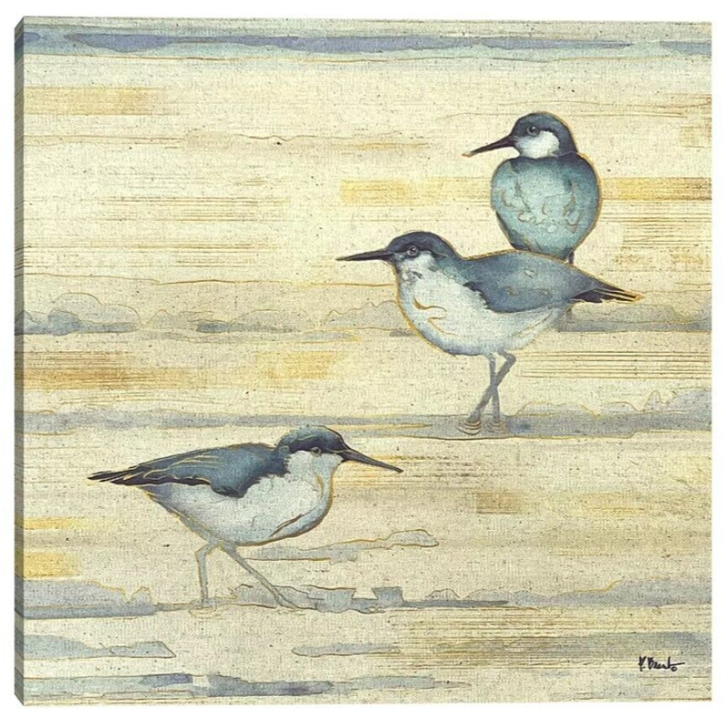Picture of Peters Place FACO 12 x 12 x 2 in. Fine Art Canvas&#44; Oceanside Sandpipers - Golden Canvas Wall Art