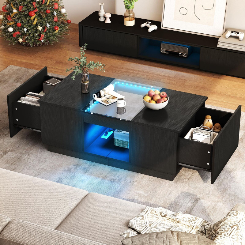 Picture of Peters Place MCTD 2 Drawer Modern Coffee Table with Charging Station & LED Lights End Table