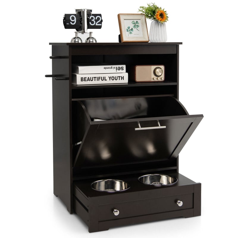 Picture of Peters Place PFSF Pet Feeding Station Furniture with Double Pull Out Dog Bowl Food Cabinet - Coffee