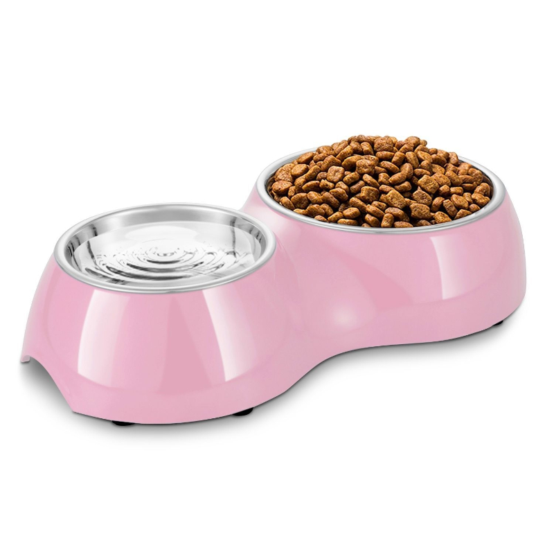 Picture of Peters Place PFDS Pet Feeding Drinking Stand Tray Station with Dual Stainless Steel Bowls - Pink
