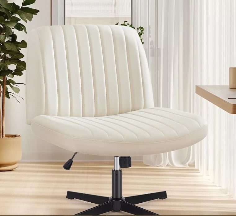 Picture of YSSOA YY56111 Criss Cross Legged Chair PU Leathe Armless Height Adjustable Chair for Home WHITE