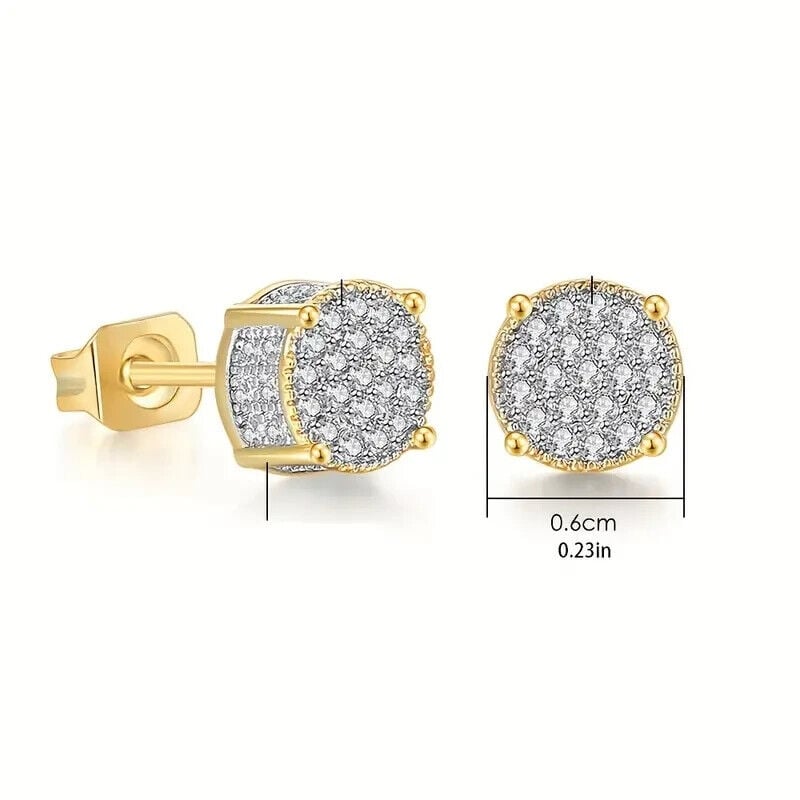 Picture of N/A PO872123 Exquisite Gold Paved Shiny Cubic Zirconia Stud Earring For Men & Women