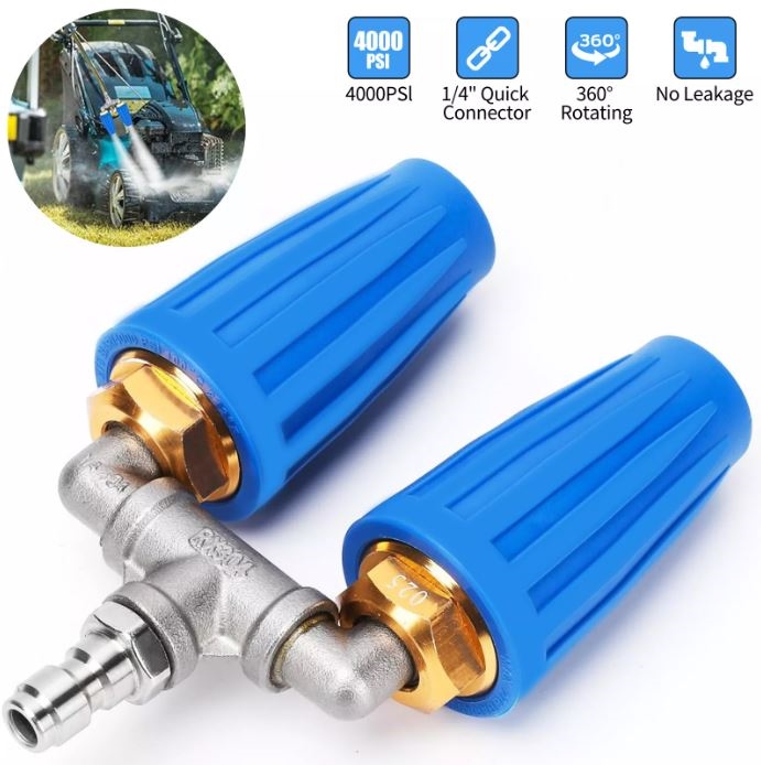 Picture of EeeKiT PP70016 360 Rotating Pressure Washer Dual Turbo Nozzle 1/4&apos; Quick Connector 2.5 Orifice