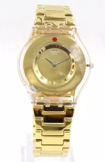 Picture of Swatch  SW67339   Swiss Swatch Skin Punto Rosso Steel Gold Tone Women Watch 34mm SFK399G $340