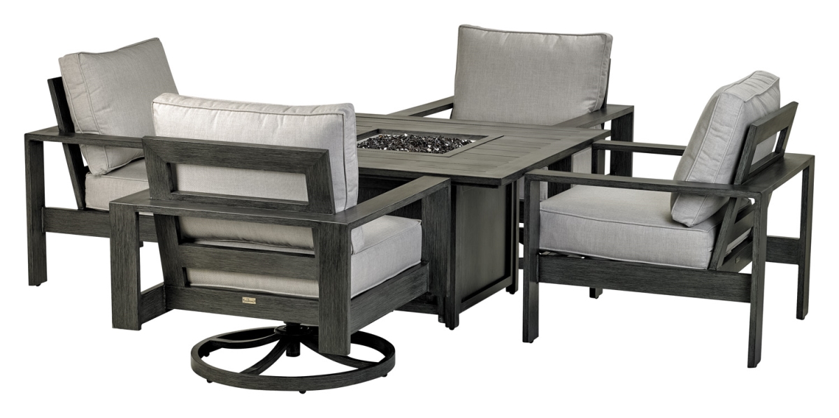Patio Resorts PSSQFT4949-PS2 Pairs Deep Seating Group with 49 in. Square Aluminum Fire Table - 5 Piece -  Galactus
