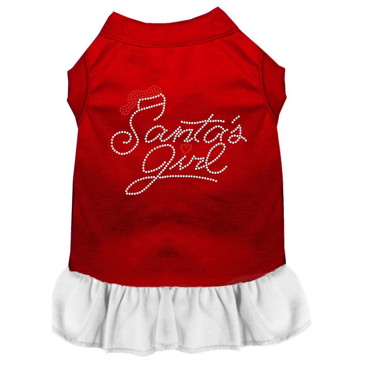 Picture of Mirage 57-65-RDWTSM Santas Girl Rhinestone Dog Dress&#44; Red & White - Small
