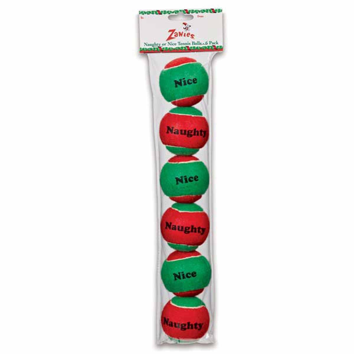 Picture of Zanies ZA0402 06 Naughty or Nice Tennis Ball Dog Toy - Pack of 6