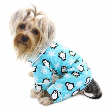 Picture of Klippo KBD057-S Penguins & Snowflakes Flannel Dog Pajamas&#44; Turquoise - Small