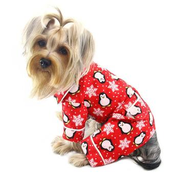 Picture of Klippo KBD058-L Penguins & Snowflakes Flannel Dog Pajamas&#44; Red - Large