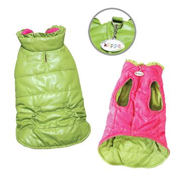 Picture of Klippo KJK059-L Reversible Parka Dog Vest with Ruffle Trim&#44; Lime & Pink - Large