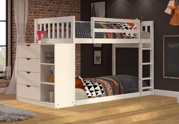 PD-1600-TTW Mission Twin over Twin Chest & Storage Bunk Bed, White -  FixturesFirst, FI678414