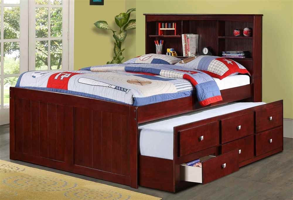 PD-250FCP  Captain Bed with Trundle & Bookcase - Full Size, Dark Cappuccino -  Donco Kids, PD_250FCP