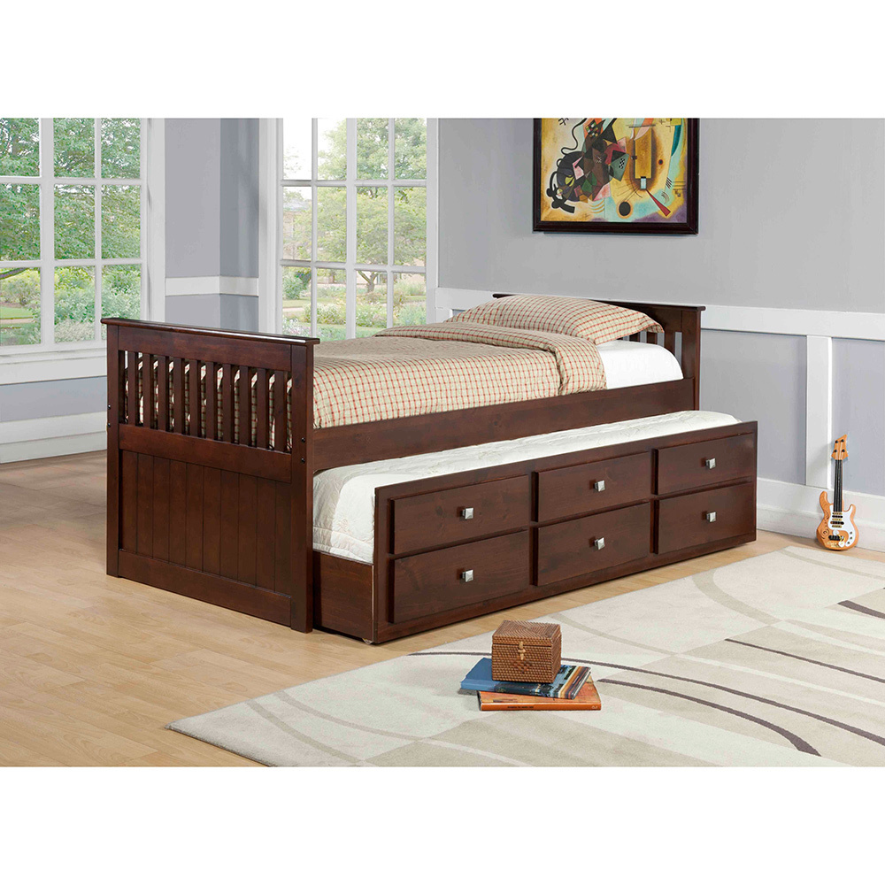 PD-303TCP Mission Captains Trundle Bed with Storage - Twin, Dark Cappuccino -  Donco Kids, PD_303TCP