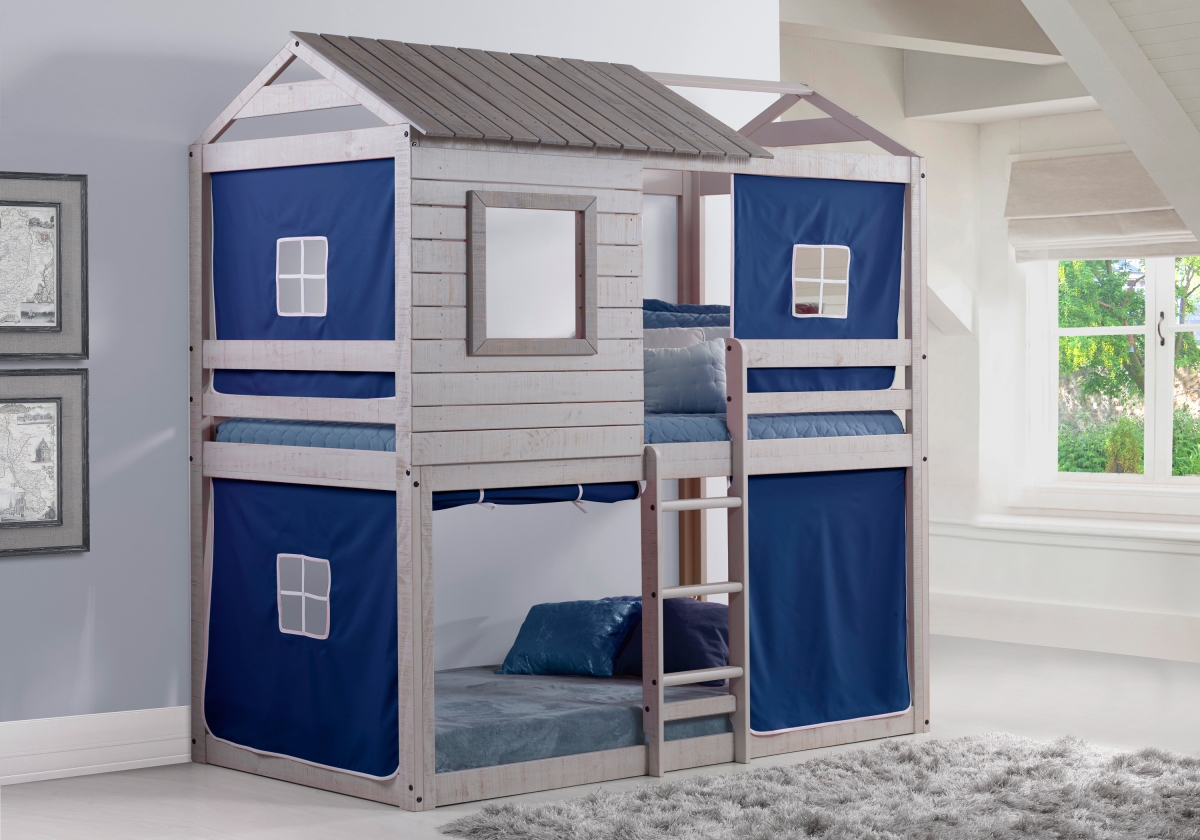 Picture of Donco kids PD-1370TTLG-B Deer Blind Twin Over Twin Bunk Loft with Blue Tent - Light Gray