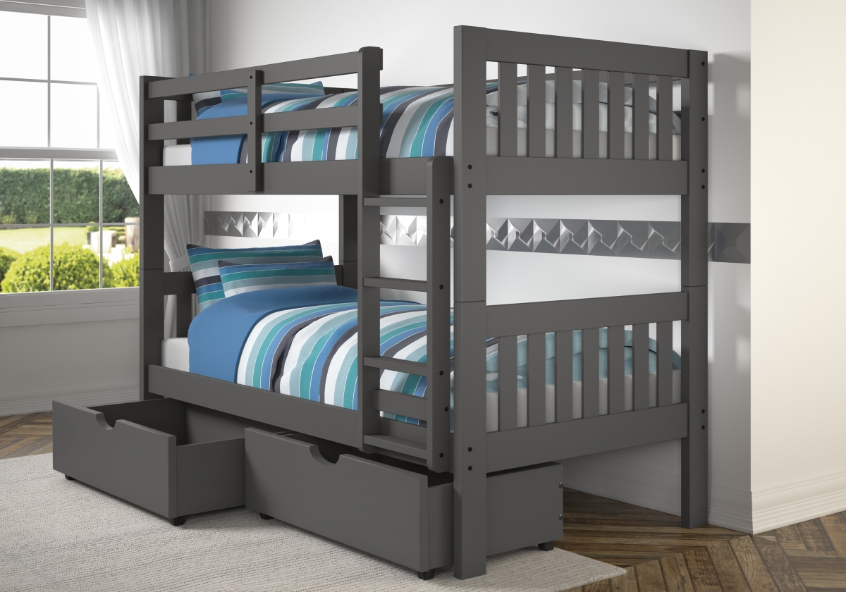 Picture of Donco Kids PD-1010-3DG-TT-505 Twin Over Mission Bunk Bed with Storage Drawers&#44; Dark Grey