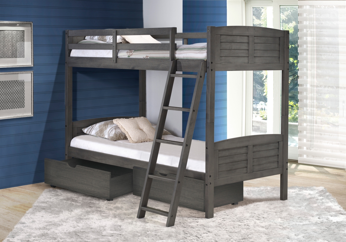 Picture of Donco Kids PD-2010TTAG-505 Twin Over Twin Louver Bunk Bed with Dual Storage Drawers - Antique Grey
