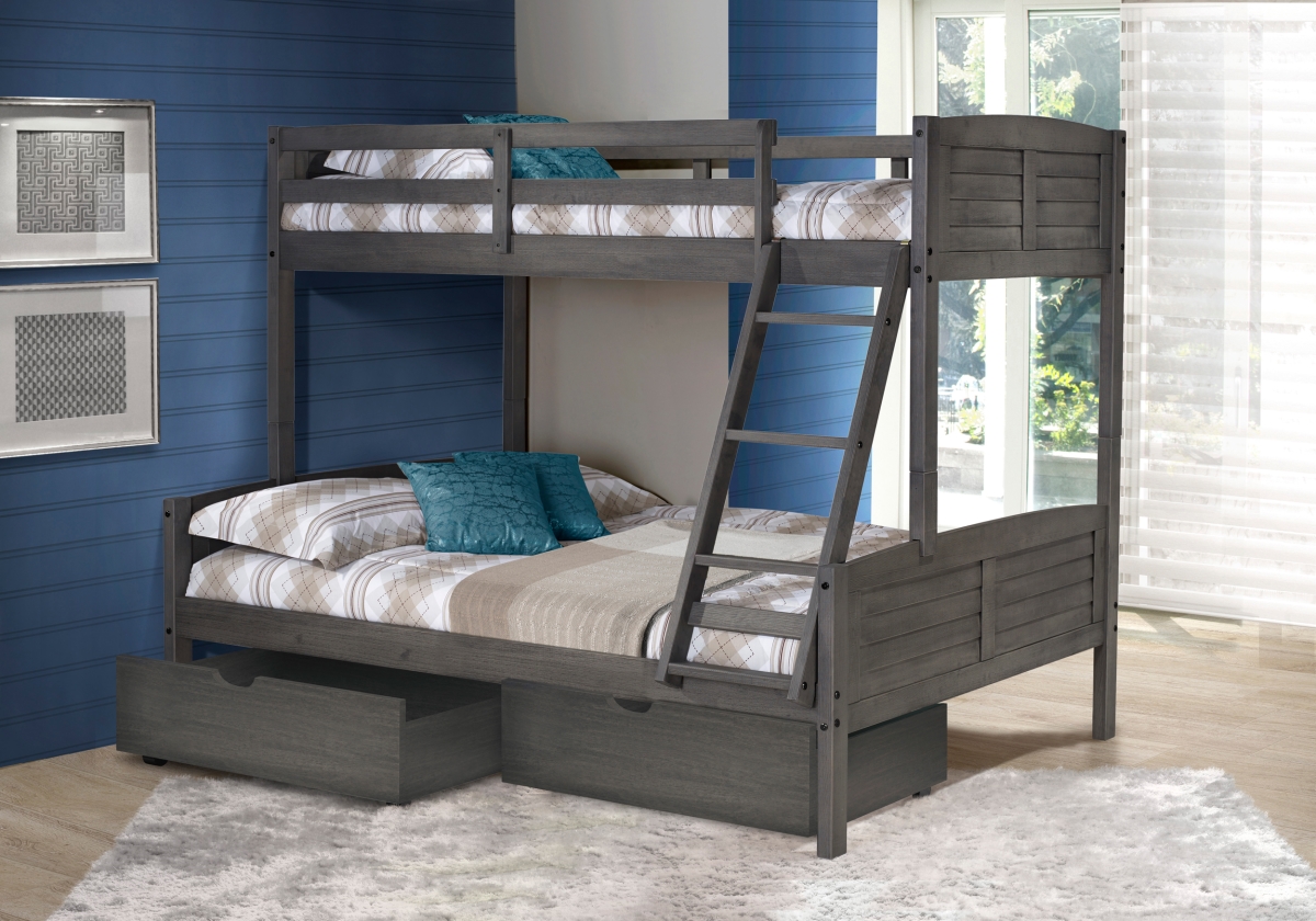 Picture of Donco Kids PD-2012TFAG-505 Twin Over Full Louver Bunk Bed with Dual Storage Drawers - Antique Grey