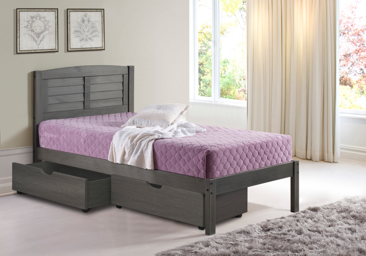 PD-212TAG-505 Twin Louver Bed with Dual Storage Drawers - Antique Grey -  Donco Kids, PD_212TAG_505