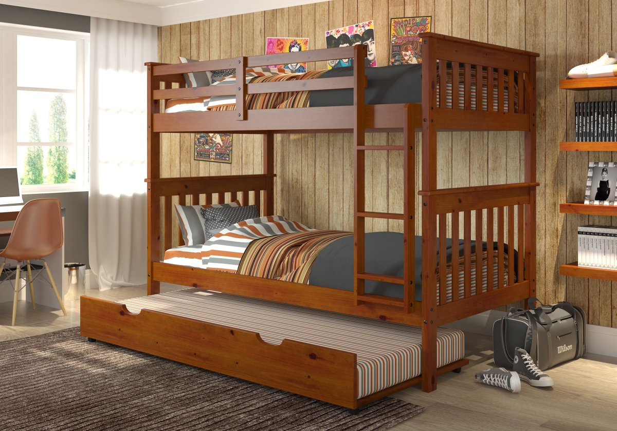 PD-120-3E-TT-503 Mission Twin Over Twin Bunk Bed with Twin Trundle - Light Espresso -  Convenience Concepts, HI3731812