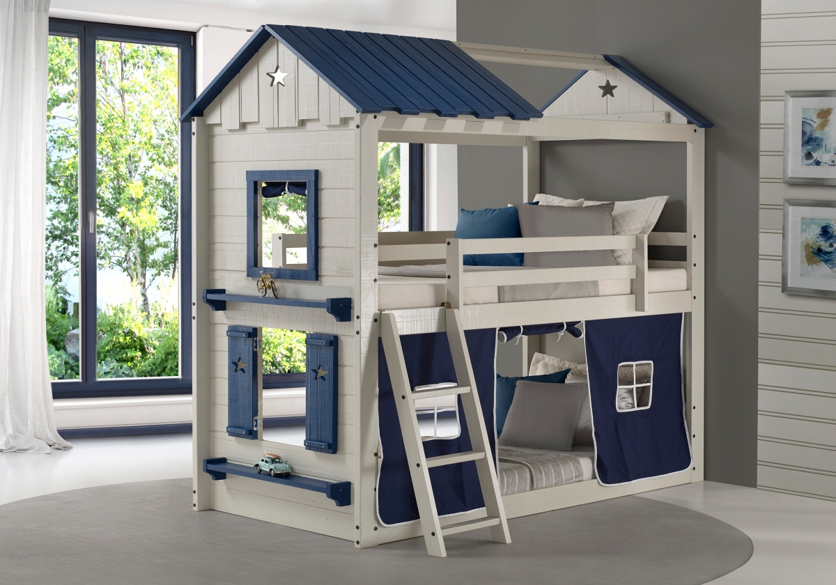 Picture of Donco Kids PD-1580TTLGB-1575TB Twin Over Star Gaze Bunk Bed&#44; Grey & Blue with Blue Tent
