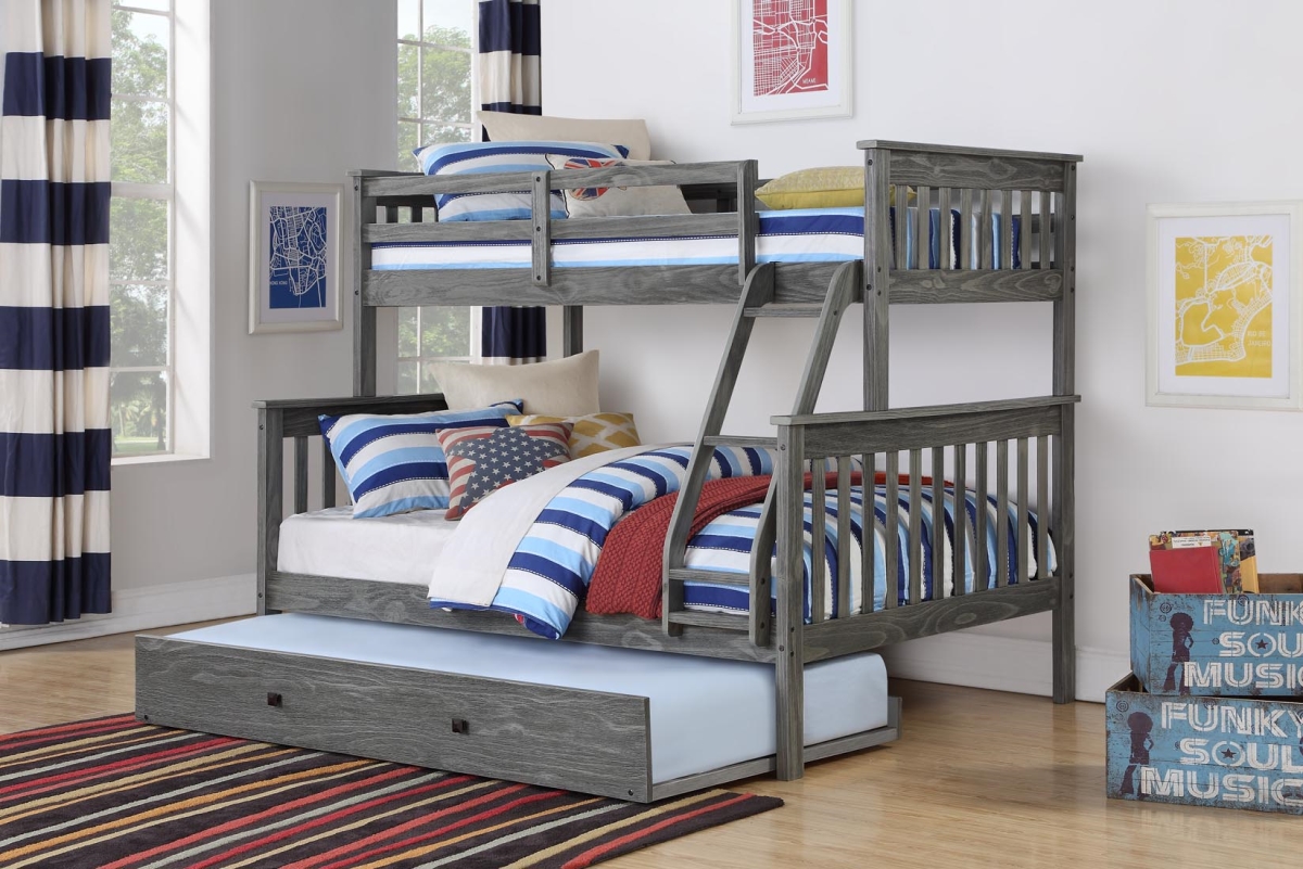 122-3-TFBG_503-BG Twin/Full Mission Bunk Bed With Trundle Bed in Brushed Grey -  Donco, 1223TFBG503BG