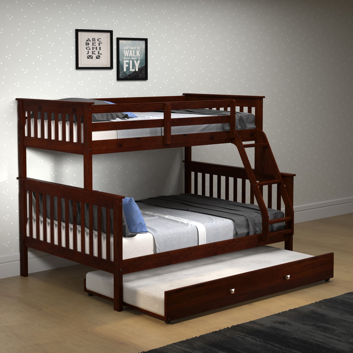 Picture of Donco Kids PD-122-3CP-503 Twin Over Full Size Mission Bunk Bed with Twin Trundle - Cappuccino