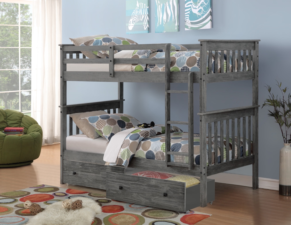 Picture of Donco Kids PD-120-3BG-TT-505 Twin Over Twin Size Mission Bunk Bed with Storage Drawers&#44; Brushed Grey