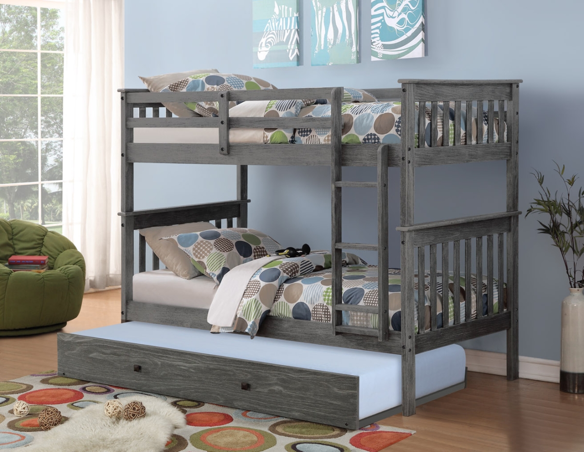 Picture of Donco Kids PD-120-3BG-TT-503 Twin Over Twin Size Mission Bunk Bed with Twin Trundle&#44; Brushed Grey