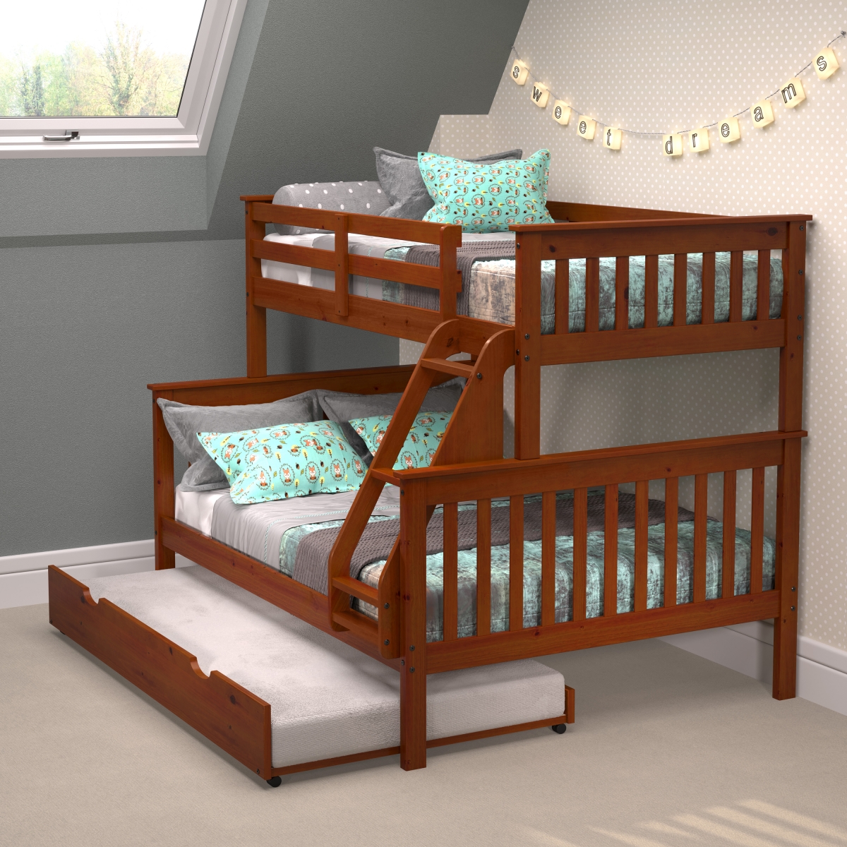 Picture of Donco Kids PD-122-3E-503 Twin Over Full Size Mission Bunk Bed with Twin Trundle - Espresso