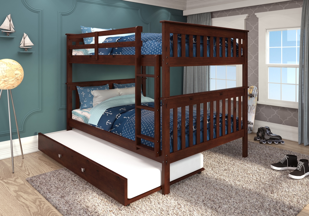 Picture of Donco Kids PD-123-3CP-503 Full Over Full Mission Bunk Bed with Twin Trundle - Cappuccino