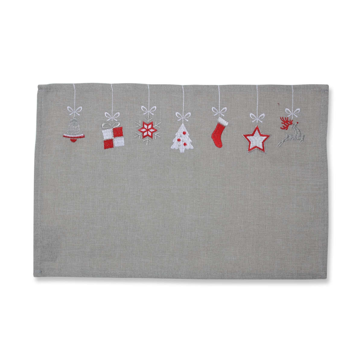 Picture of Pillow Perfect 629889 Hanging Christmas Ornaments Placemat, Gray & Red - Set of 2