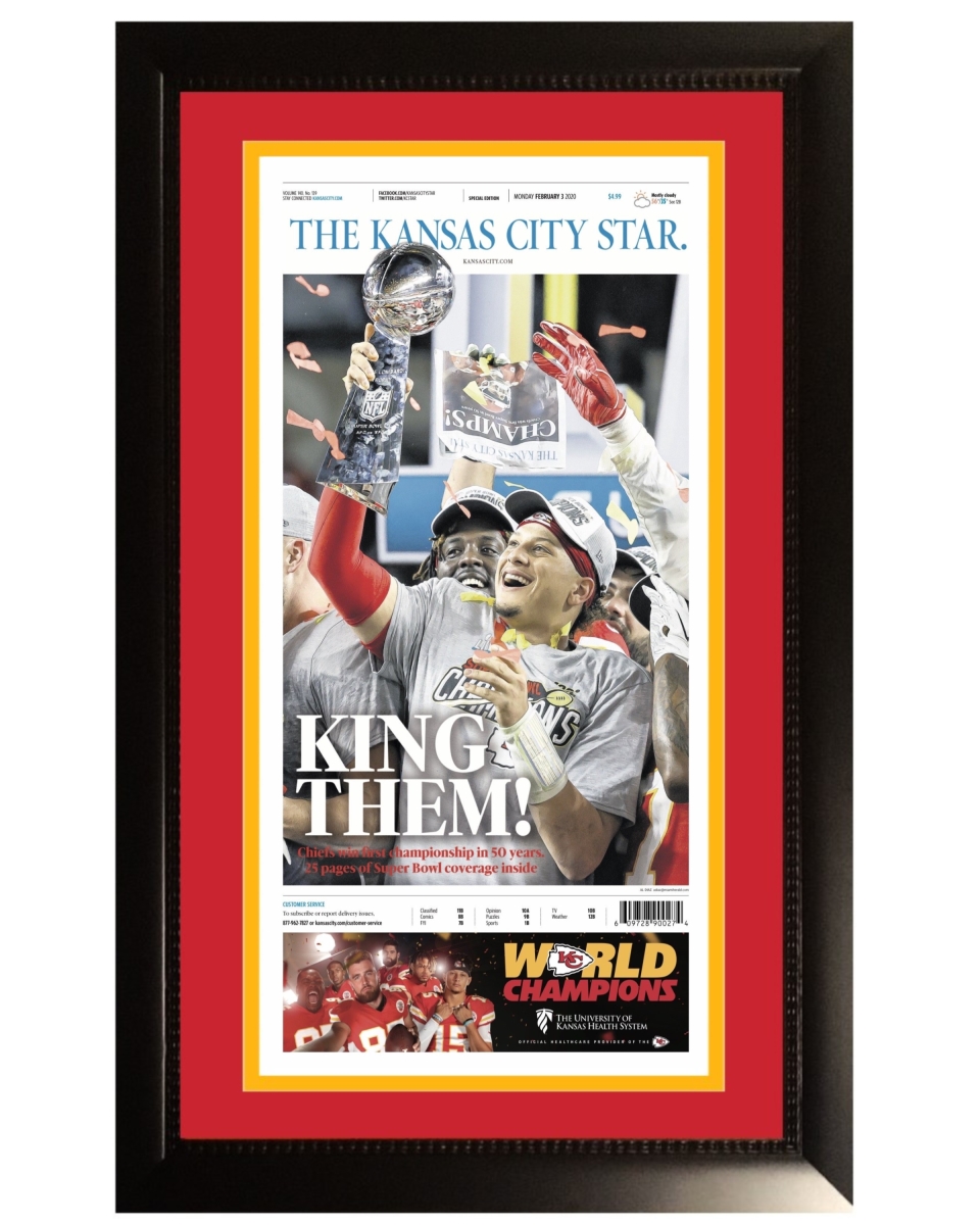 Picture of Powers Sports Memorabilia 107871070 Kansas City Star Super Bowl 54 LIV Champions Original Front Page Framed  spaper with Patrick Mahomes