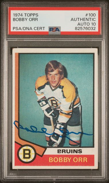 Picture of Powers Sports Memorabilia 114184055 Bobby Orr 1974 Topps Signed Hockey Card - No.100 Auto Graded PSA 10 82576032