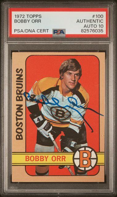Picture of Powers Sports Memorabilia 114184058 Bobby Orr 1972 Topps Signed Hockey Card - No.100 Auto Graded PSA 10 82576035