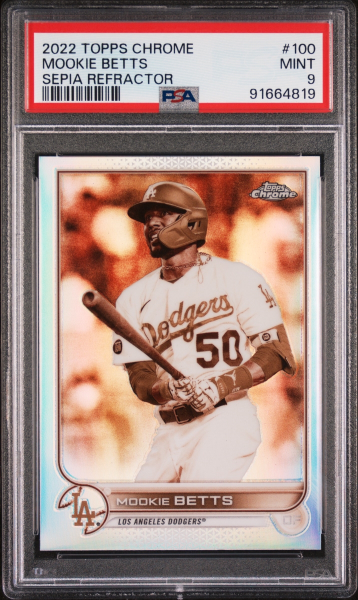 Picture of Powers Sports Memorabilia 114184950 Mookie Betts 2022 Topps Chrome Sepia Refractor Baseball Card - No.100 Graded PSA 9