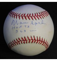 61665 Signed Spahn Warren National League Baseball in Blue ink on The Sweet Spot Autographed Photo