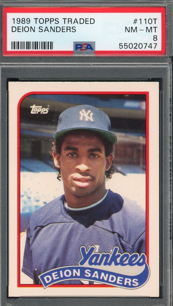 Picture of Powers Sports Memorabilia 114183114 Deion Sanders 1989 Topps Traded Baseball Rookie Card - No.110T Graded PSA 8