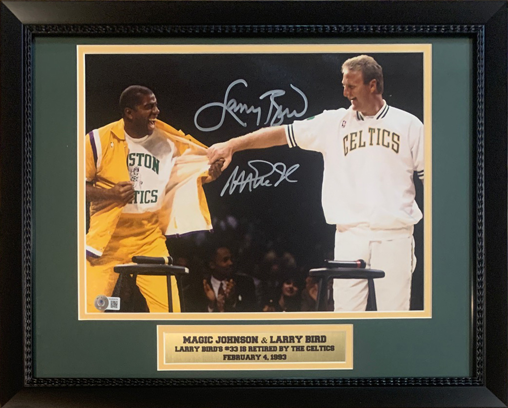 Picture of Powers Sports Memorabilia 114180618 Magic Johnson & Larry Bird Autographed 11 x 14 Signed Basketball Retirement Framed Photo Beckett COA