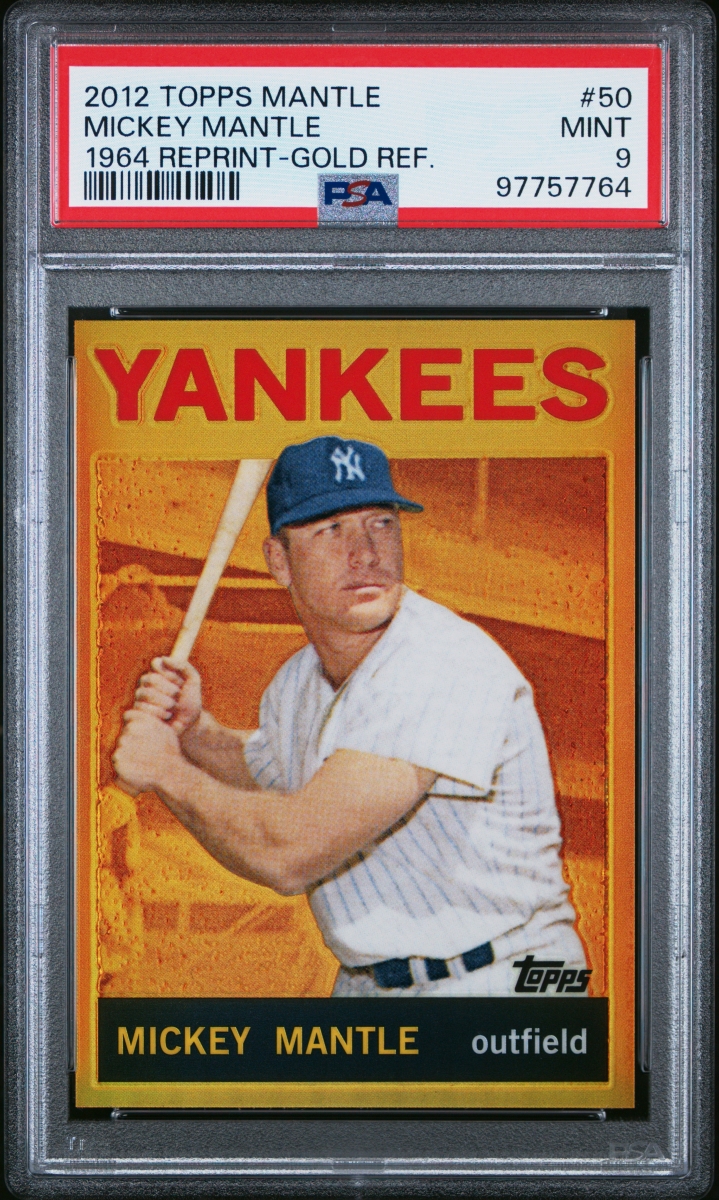 Picture of Powers Sports Memorabilia 114185351 Mickey Mantle 2012 Topps 1964 Gold Refractor Baseball Card - No.50 Graded PSA 9