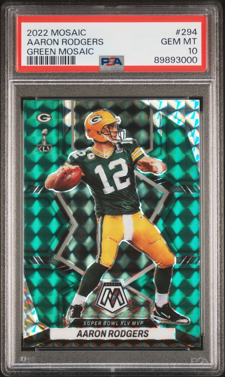 Picture of Powers Sports Memorabilia 114185347 Aaron Rodgers 2022 Panini Mosaic Green Football Card - No.294 Graded PSA 10