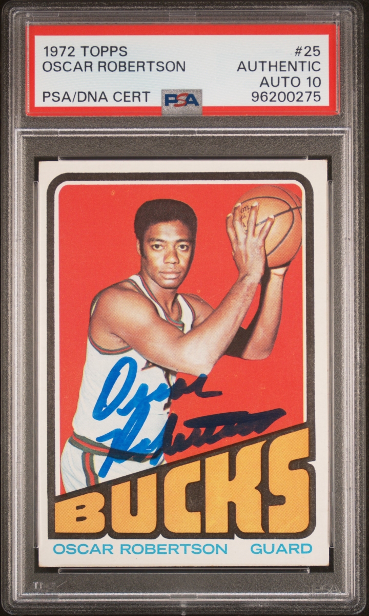 Picture of Powers Sports Memorabilia 114185359 Oscar Robertson 1972 Topps Signed Basketball Card - No.25 Auto Graded PSA 10 96200275