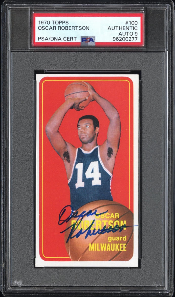 Picture of Powers Sports Memorabilia 114185361 Oscar Robertson 1970 Topps Signed Basketball Card - No.100 Auto Graded PSA 9