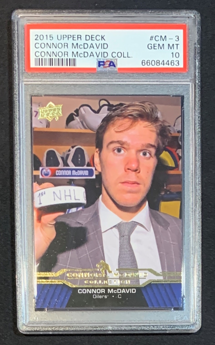 Picture of Powers Sports Memorabilia 114181748 Connor McDavid 2015 Upper Deck Hockey Rookie Card RC - No.CM-3 Graded PSA 10