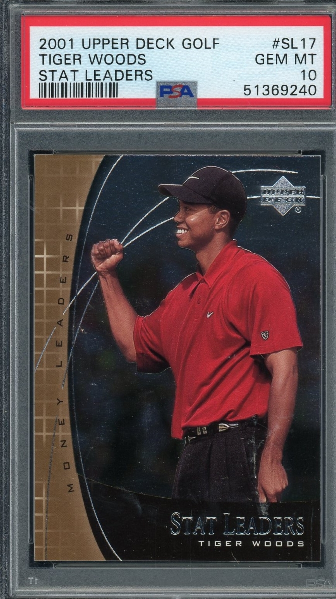 Picture of Powers Sports Memorabilia 114183867 Tiger Woods 2001 Upper Deck Golf Stat Leaders Card - No.SL17 Graded PSA 10