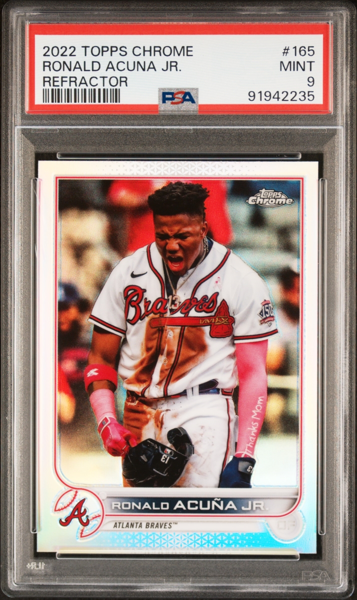 Picture of Powers Sports Memorabilia 114185013 Ronald Acuna Jr 2022 Topps Chrome Refractor Baseball Card - No.165 Graded PSA 9