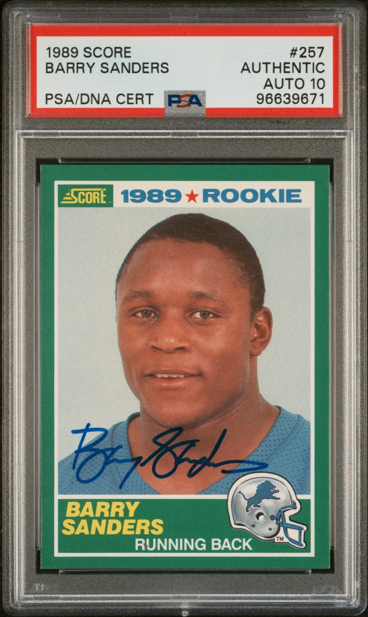 Picture of Powers Sports Memorabilia 114185386 Barry Sanders 1989 Score Signed Football Rookie Card - No.257 Auto PSA 10 96639671